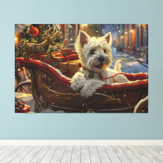 West Highland Witte Terriër Hond Kerstfeest Canvas Afdruk (Insitu (Houten vloer))