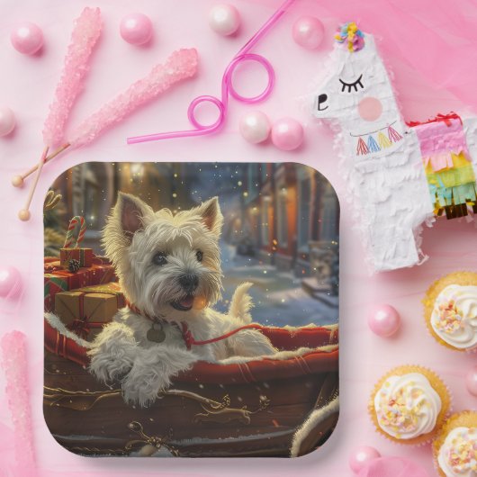 West Highland Witte Terriër Hond Kerstfeest Papieren Bordje (Feest)