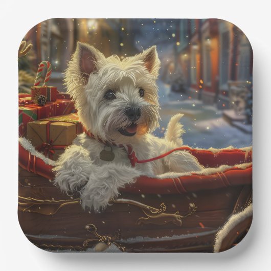 West Highland Witte Terriër Hond Kerstfeest Papieren Bordje (Voorkant)