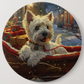 West Highland Witte Terriër Hond Kerstfeest Ronde Button 6,0 Cm (Voorkant)