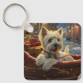 West Highland Witte Terriër Hond Kerstfeest Sleutelhanger (Voorkant)