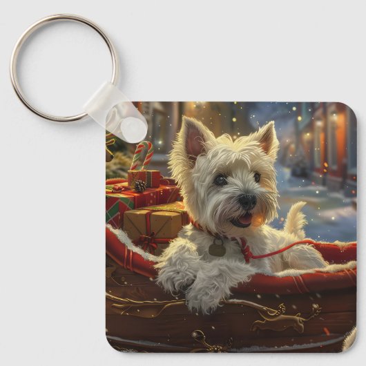 West Highland Witte Terriër Hond Kerstfeest Sleutelhanger (Voorkant)