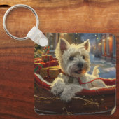 West Highland Witte Terriër Hond Kerstfeest Sleutelhanger (Voorkant)
