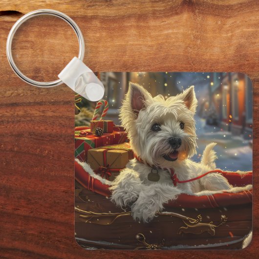 West Highland Witte Terriër Hond Kerstfeest Sleutelhanger (Voorkant)