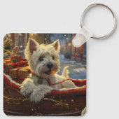 West Highland Witte Terriër Hond Kerstfeest Sleutelhanger (Achterkant)