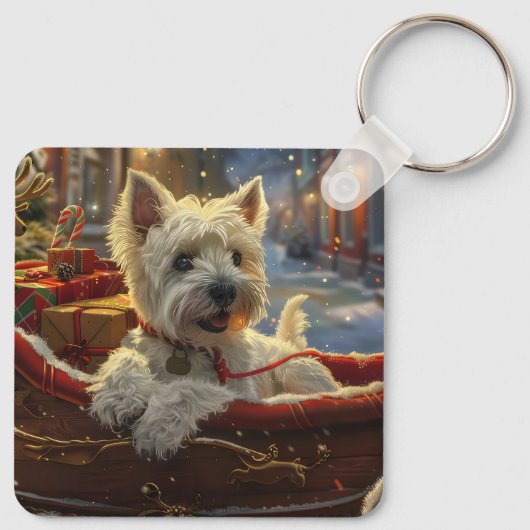 West Highland Witte Terriër Hond Kerstfeest Sleutelhanger (Achterkant)