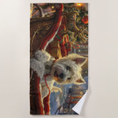 West Highland Witte Terriër Hond Kerstfeest Strandlaken (Voorkant)