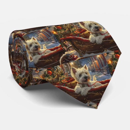 West Highland Witte Terriër Hond Kerstfeest Stropdas (Opgerold)