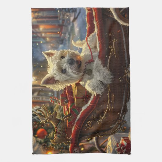 West Highland Witte Terriër Hond Kerstfeest Theedoek (Verticaal)