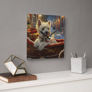 West Highland Witte Terriër Hond Kerstfeest Vierkante Klok