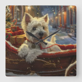 West Highland Witte Terriër Hond Kerstfeest Vierkante Klok (Voorkant)