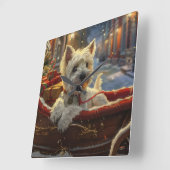 West Highland Witte Terriër Hond Kerstfeest Vierkante Klok (Hoek)