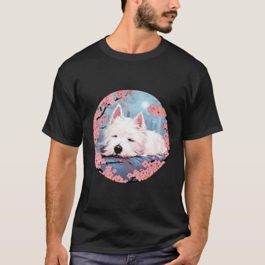 West Highland Witte Terriër Kersenbloesem Grappig T-shirt (Voorkant)
