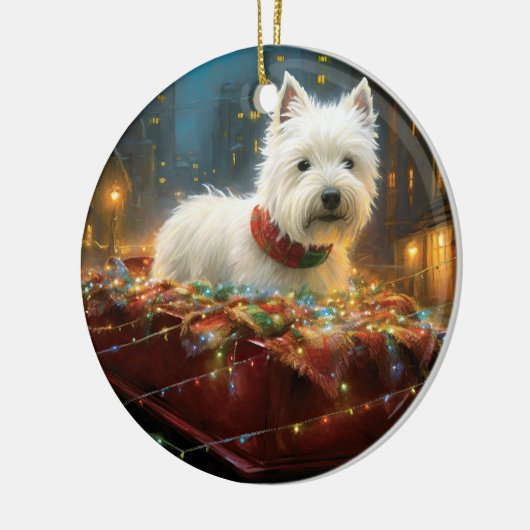 West Highland Witte Terriër Kerstfeest Keramisch Ornament (Links)