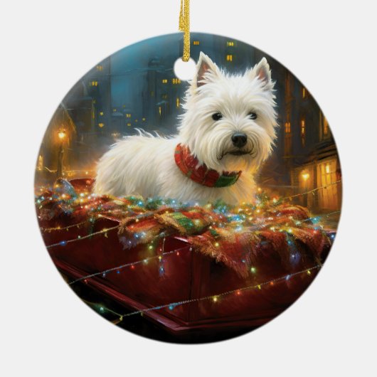 West Highland Witte Terriër Kerstfeest Keramisch Ornament (Achterkant)