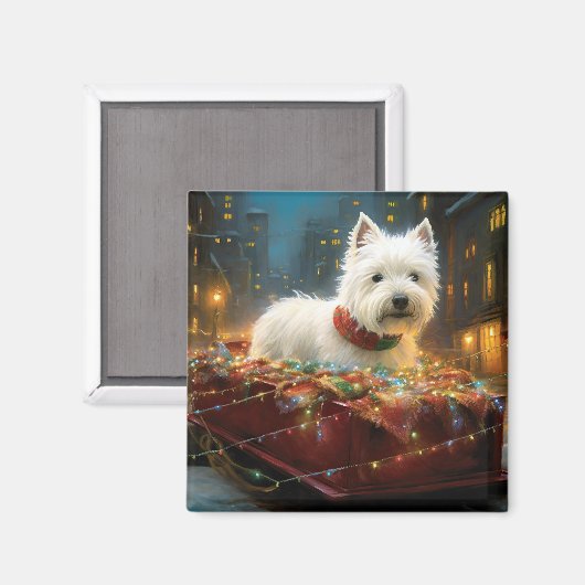 West Highland Witte Terriër Kerstfeest Magneet (Voorkant / Achterkant)