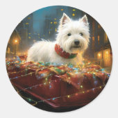 West Highland Witte Terriër Kerstfeest Ronde Sticker (Voorkant)
