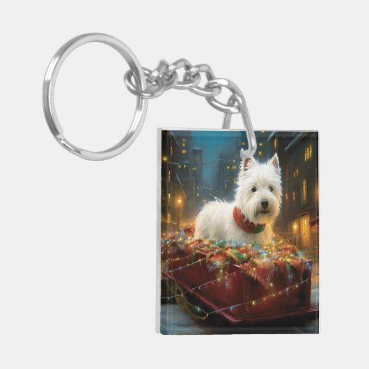 West Highland Witte Terriër Kerstfeest Sleutelhanger (Voorkant Links)
