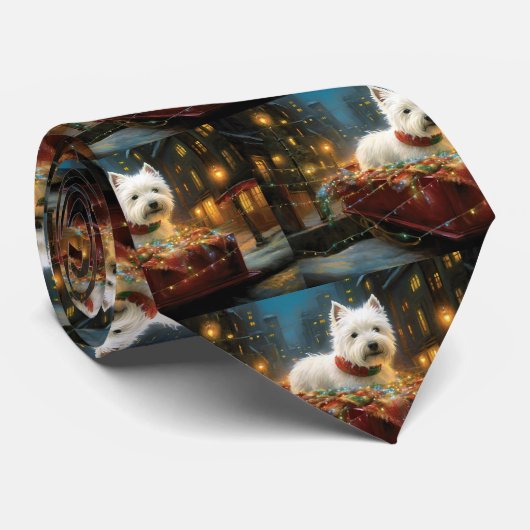 West Highland Witte Terriër Kerstfeest Stropdas (Opgerold)
