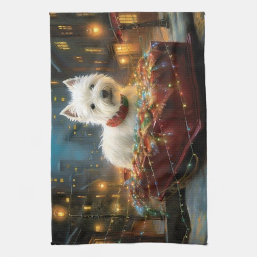 West Highland Witte Terriër Kerstfeest Theedoek (Verticaal)