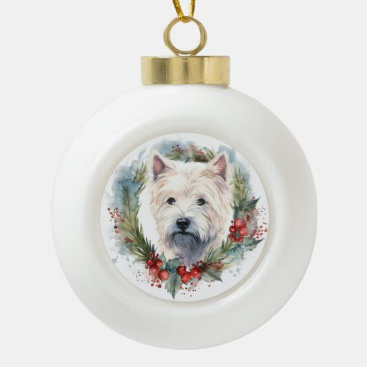 West Highland Witte Terriër Kerstkrans Keramische Bal Ornament (Voorkant)