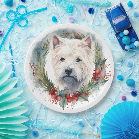 West Highland Witte Terriër Kerstkrans Papieren Bordje (Feest)