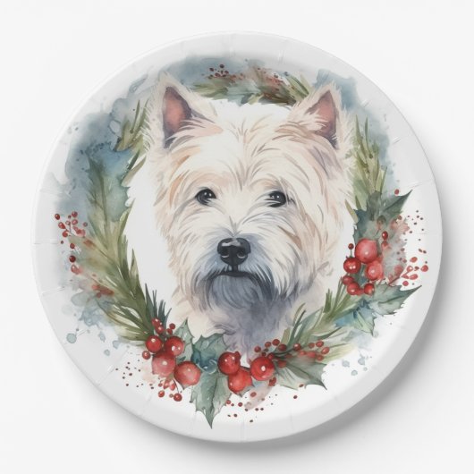 West Highland Witte Terriër Kerstkrans Papieren Bordje (Voorkant)
