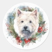 West Highland Witte Terriër Kerstkrans Ronde Sticker (Voorkant)