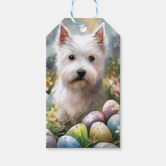 West Highland Witte Terriër Paaseieren Vakantie Cadeaulabel (Voorkant)