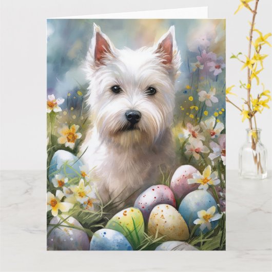 West Highland Witte Terriër Paaseieren Vakantie Kaart (Gele Bloem)