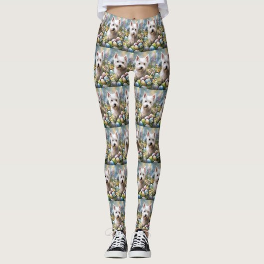 West Highland Witte Terriër Paaseieren Vakantie Leggings (Voorkant)