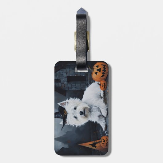 West Highland Witte Terriër Pompoen Halloween Bagagelabel (Achterkant verticaal)