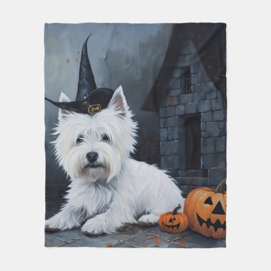 West Highland Witte Terriër Pompoen Halloween Fleece Deken (Voorkant)