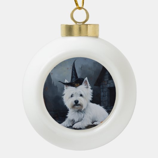 West Highland Witte Terriër Pompoen Halloween Keramische Bal Ornament (Voorkant)