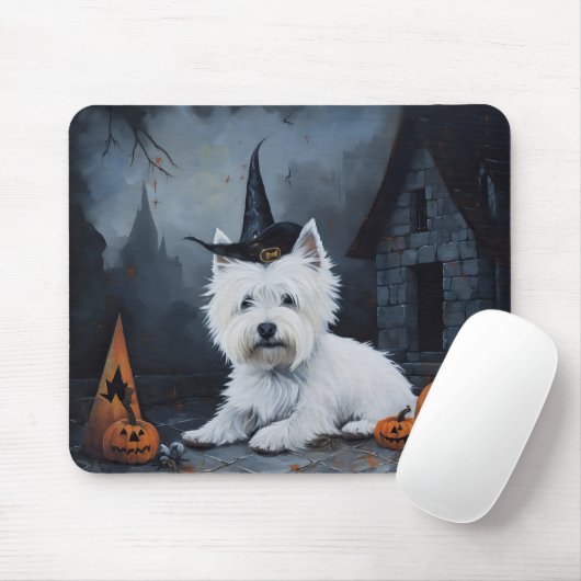 West Highland Witte Terriër Pompoen Halloween Muismat (Met muis)