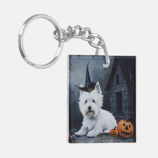 West Highland Witte Terriër Pompoen Halloween Sleutelhanger (Voorkant Links)