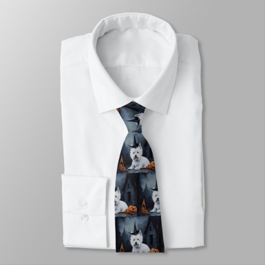 West Highland Witte Terriër Pompoen Halloween Stropdas (Gebonden)