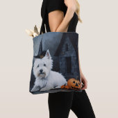 West Highland Witte Terriër Pompoen Halloween Tote Bag (Dichtbij)
