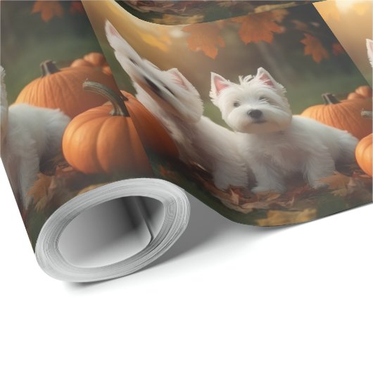 West Highland Witte Terriër Puppy Herfst Pompoen Cadeaupapier (Rol Hoek)