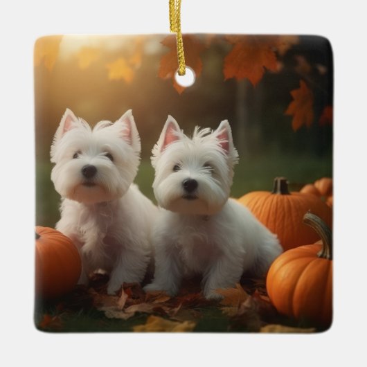 West Highland Witte Terriër Puppy Herfst Pompoen Keramisch Ornament (Voorkant)