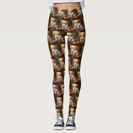 West Highland Witte Terriër Puppy Herfst Pompoen Leggings (Voorkant)