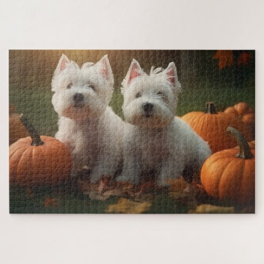 West Highland Witte Terriër Puppy Herfst Pompoen Legpuzzel (Horizontaal)