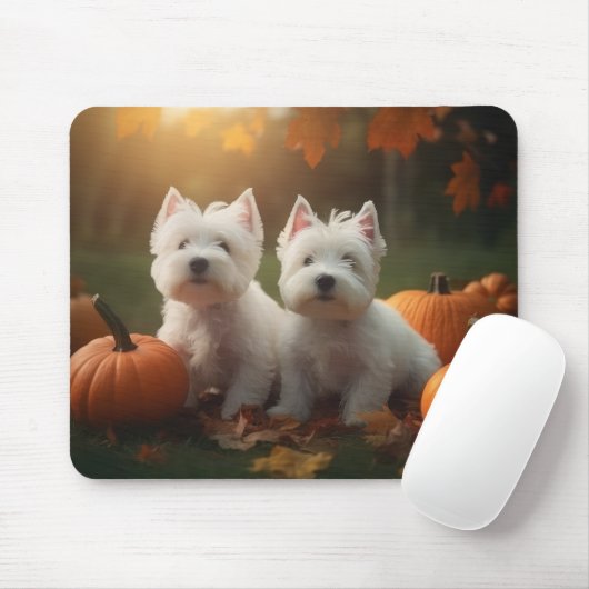 West Highland Witte Terriër Puppy Herfst Pompoen Muismat (Met muis)