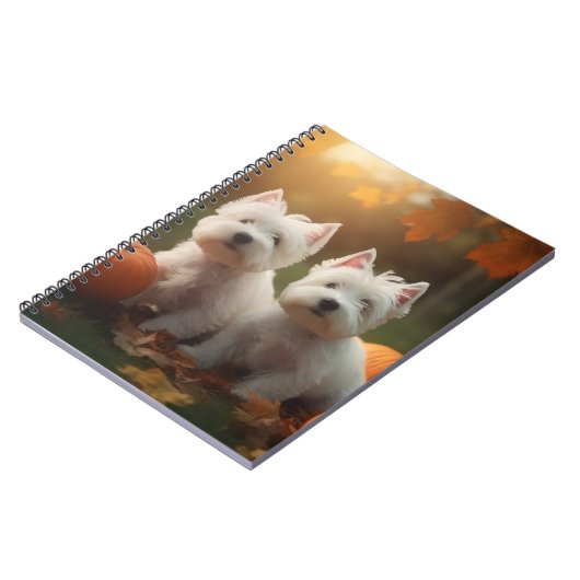 West Highland Witte Terriër Puppy Herfst Pompoen Notitieboek (Linkerzijde)
