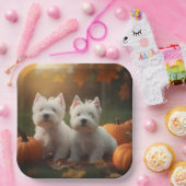 West Highland Witte Terriër Puppy Herfst Pompoen Papieren Bordje (Feest)