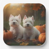 West Highland Witte Terriër Puppy Herfst Pompoen Papieren Bordje (Voorkant)