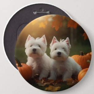 West Highland Witte Terriër Puppy Herfst Pompoen Ronde Button 6,0 Cm