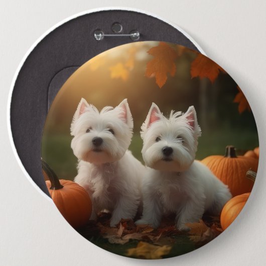 West Highland Witte Terriër Puppy Herfst Pompoen Ronde Button 6,0 Cm (Voorkant /achterkant)