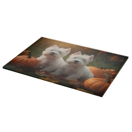 West Highland Witte Terriër Puppy Herfst Pompoen Snijplank (Hoek)