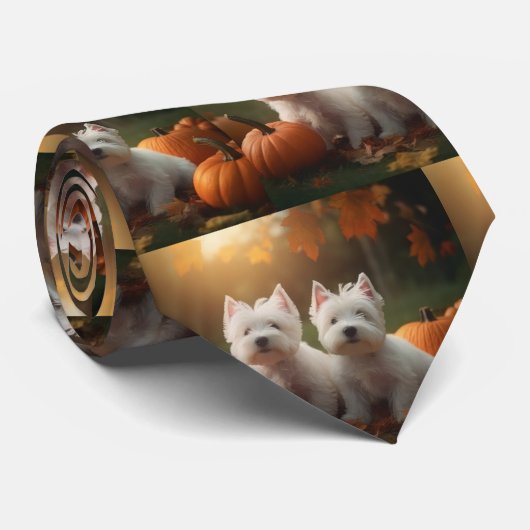 West Highland Witte Terriër Puppy Herfst Pompoen Stropdas (Opgerold)